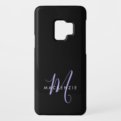 Elegant Modern Black Lavender Script Monogram Case_Mate Samsung Galaxy S9 Case