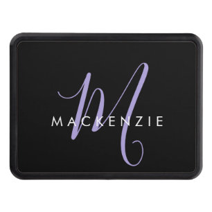 Elegant Modern Black Lavender Script Monogram Hitch Cover