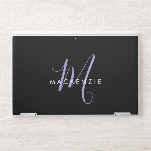 Elegant Modern Black Lavender Script Monogram HP Laptop Skin