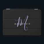 Elegant Modern Black Lavender Script Monogram iPad Mini Cover<br><div class="desc">Elegant Modern Black Lavender Script Monogram iPad Mini Cover.  An elegant Lavender script monogram combined with a clean white san-serif font makes for a contemporary look.</div>