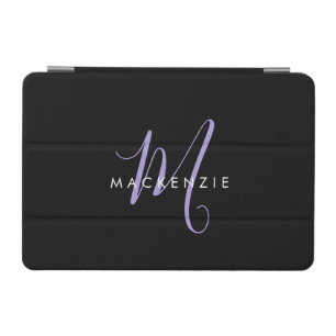 Elegant Modern Black Lavender Script Monogram iPad Mini Cover