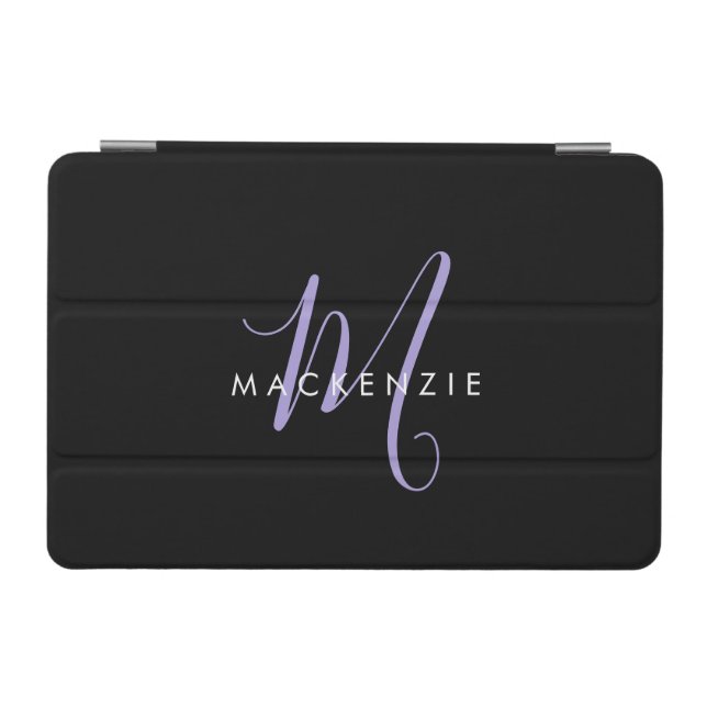 Elegant Modern Black Lavender Script Monogram iPad Mini Cover (Horizontal)