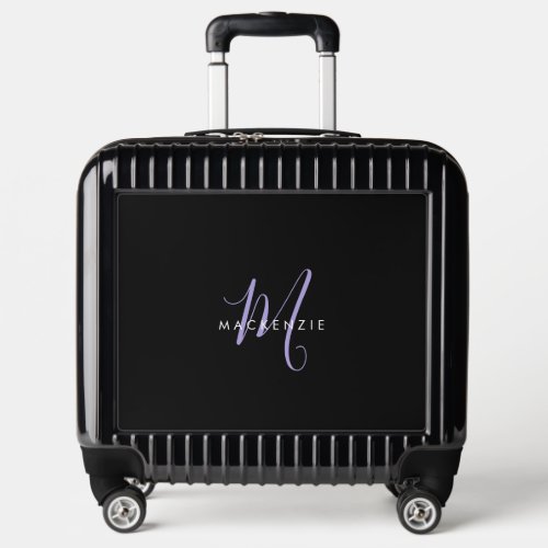 Elegant Modern Black Lavender Script Monogram Luggage