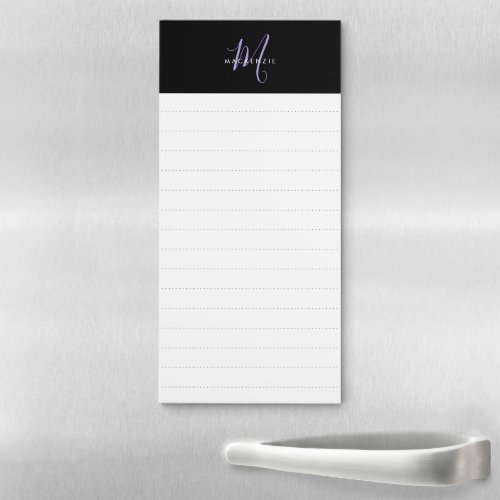 Elegant Modern Black Lavender Script Monogram Magnetic Notepad