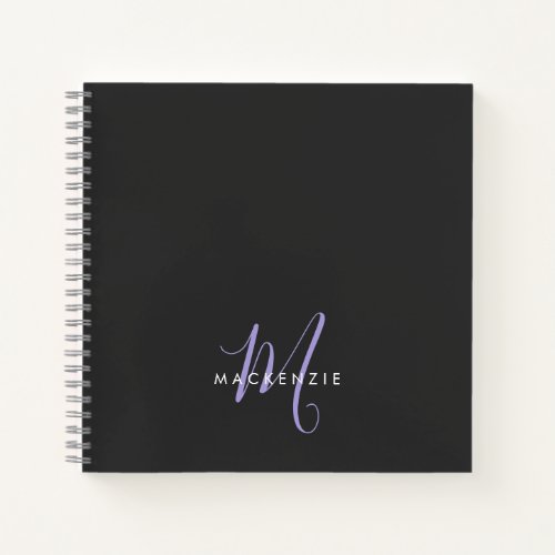 Elegant Modern Black Lavender Script Monogram Notebook