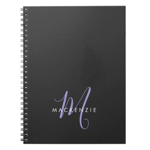Elegant Modern Black Lavender Script Monogram Notebook