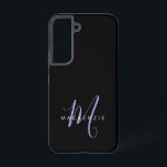 Elegant Modern Black Lavender Script Monogram Samsung Galaxy S22 Case<br><div class="desc">Elegant Modern Black Lavender Script Monogram Phone Case.  An elegant Lavender script monogram combined with a clean white san-serif font makes for a contemporary look.</div>