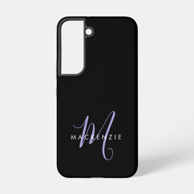 Elegant Modern Black Lavender Script Monogram Samsung Galaxy Case (Back)