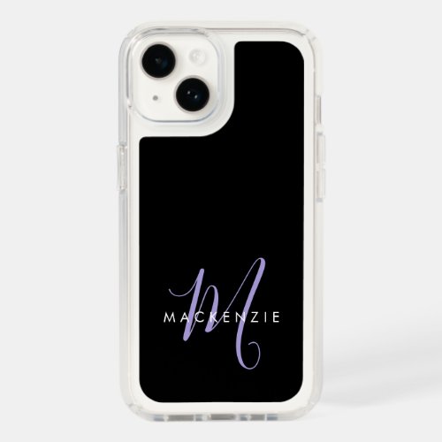 Elegant Modern Black Lavender Script Monogram Speck iPhone 14 Case