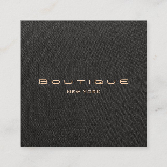 Elegant Modern Black Linen Professional Square Business Card (Front)