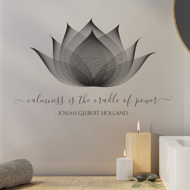Elegant Modern Black Lotus Floral Art Custom Quote Wall Decal (Creator Uploaded)