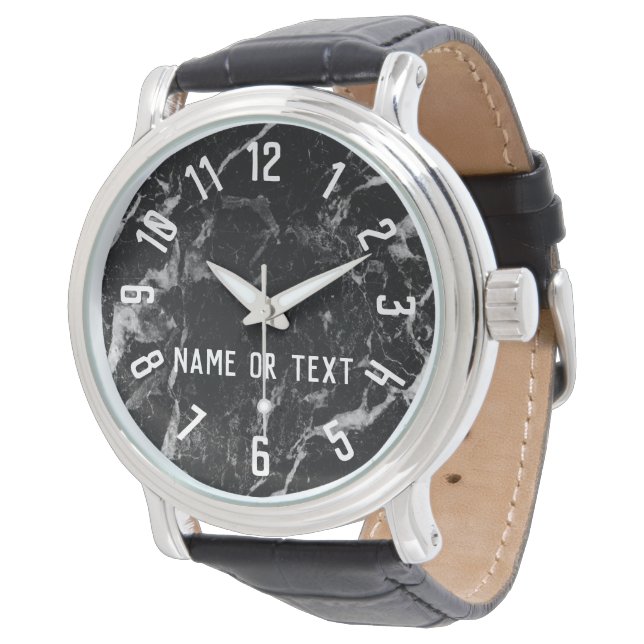 Elegant Modern Black Marble Groomsman Best Man Watch (Angled)