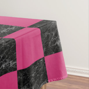 Elegant modern black marble hot pink checkered tablecloth