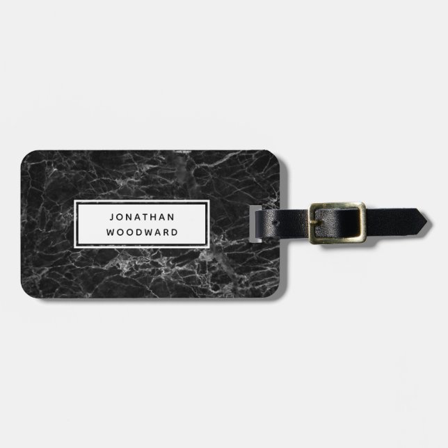 Elegant Modern Black Marble Personalized Luggage Tag (Front Horizontal)