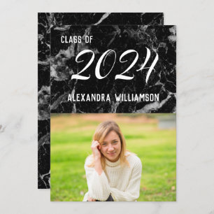 Elegant Modern Black Marble Photo Graduation Invitation
