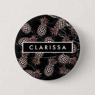 elegant modern black marble rose gold pineapple button