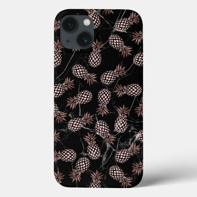 elegant modern black marble rose gold pineapple Case-Mate iPhone case (Back)