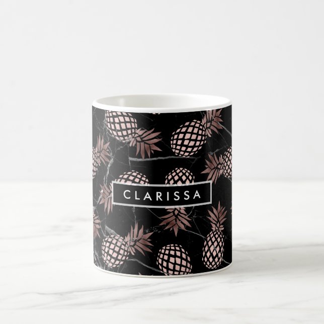 elegant modern black marble rose gold pineapple coffee mug (Center)