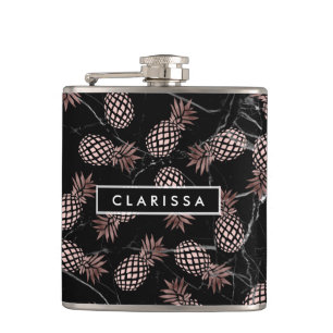 elegant modern black marble rose gold pineapple hip flask
