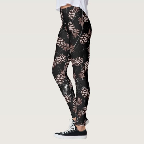 elegant modern black marble rose gold pineapple leggings