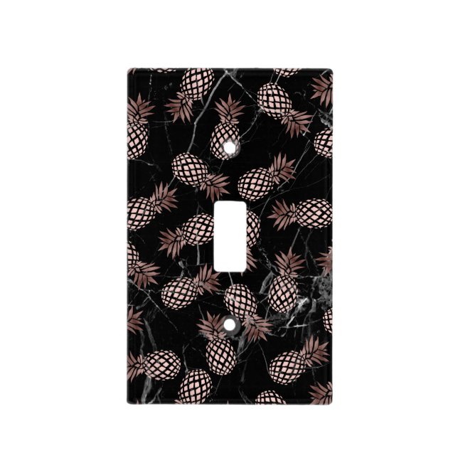 elegant modern black marble rose gold pineapple light switch cover (Front)