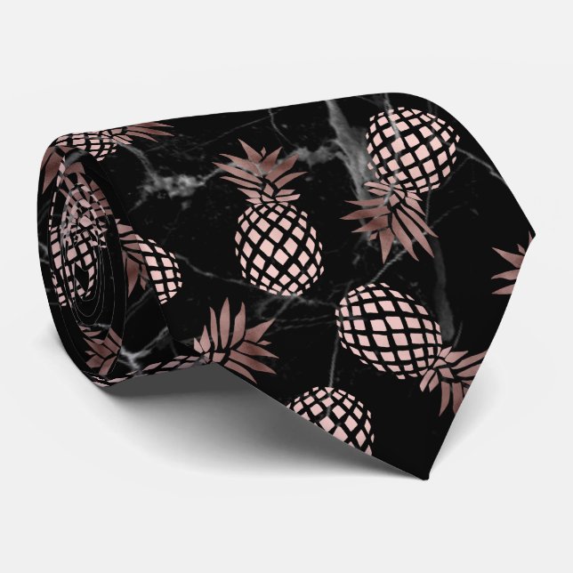 elegant modern black marble rose gold pineapple neck tie (Rolled)