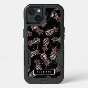 elegant modern black marble rose gold pineapple iPhone 13 case