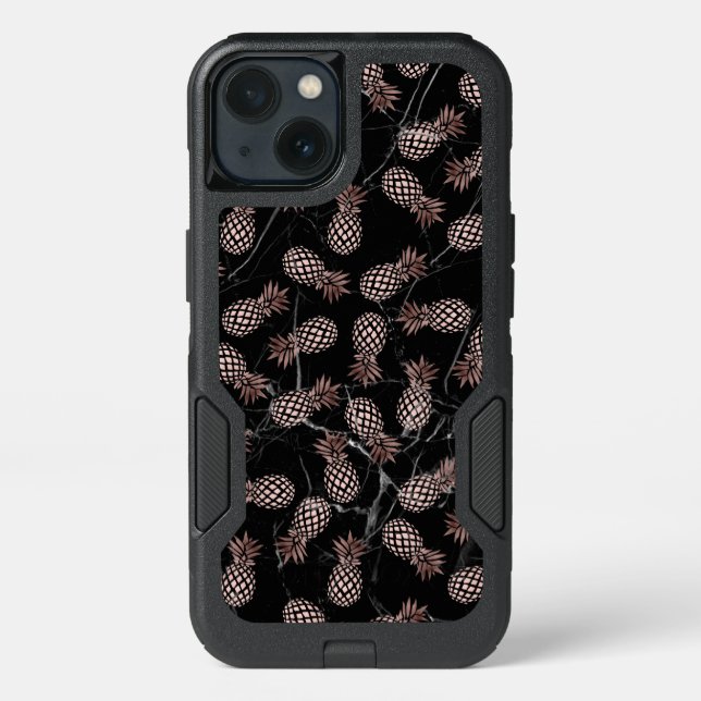 elegant modern black marble rose gold pineapple otterbox iPhone case (Back)