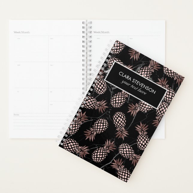 elegant modern black marble rose gold pineapple planner (Display)
