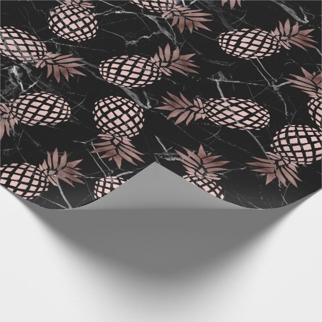 elegant modern black marble rose gold pineapple wrapping paper (Corner)