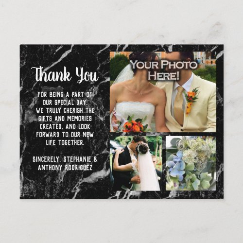 Elegant Modern Black Marble Wedding Thank You Card