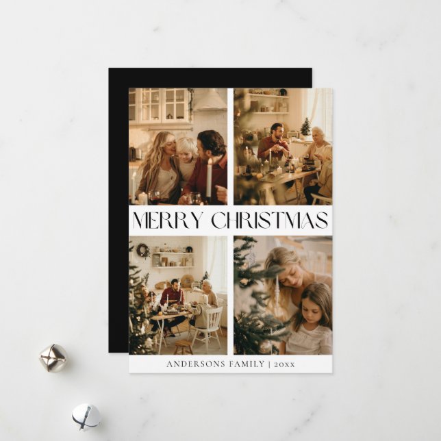 Elegant Modern Black Merry Christmas Holiday Card (Front/Back In Situ)