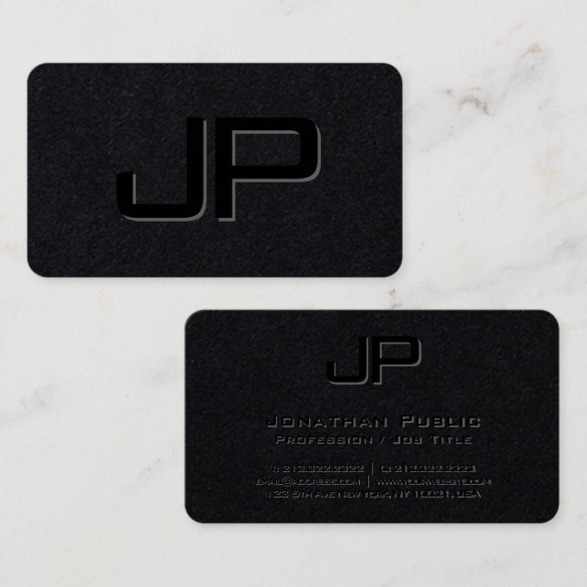 Elegant Modern Black Monogrammed Premium Black Business Card (Front/Back)