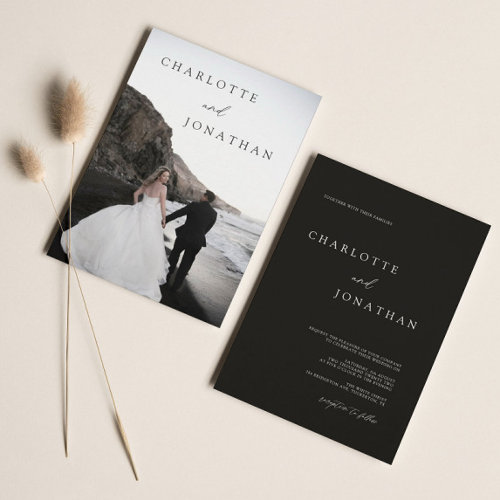 Elegant Modern Black Photo Classic Wedding Invitation Elegant Modern Black Photo Classic Wedding Invitation