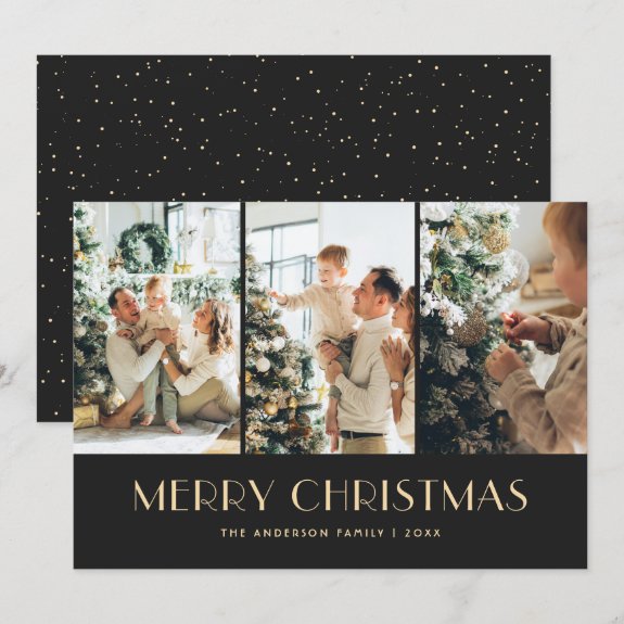Elegant Modern Black Photo Collage Christmas Cards