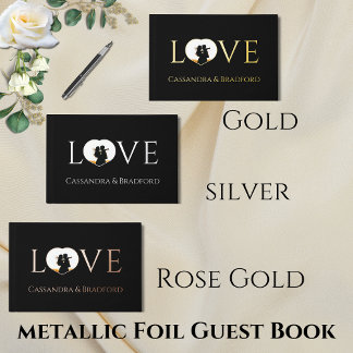Elegant Modern Black Photo Heart Custom Wedding Foil Guest Book