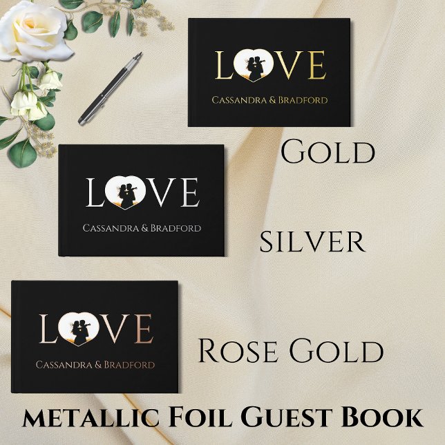 Elegant Modern Black Photo Heart Custom Wedding  Foil Guest Book (Creator Uploaded)