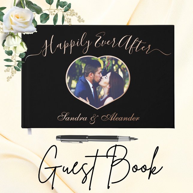 Elegant Modern Black Photo Heart Custom Wedding Foil Guest Book (Creator Uploaded)