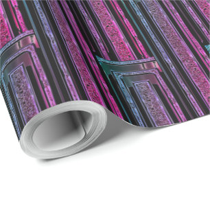 Elegant Modern Black Pink Blue Geometric Pattern Wrapping Paper