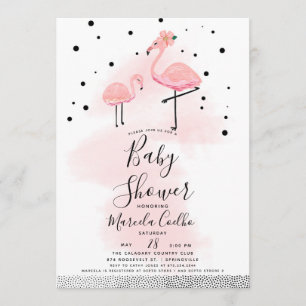 Elegant Modern Black & Pink Flamingo Baby Shower Invitation