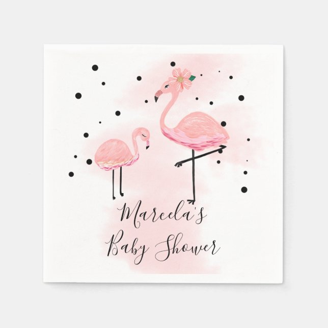 Elegant Modern Black & Pink Flamingo Baby Shower Napkins (Front)