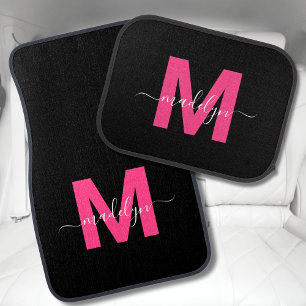 Elegant Modern Black Pink Monogram Car Floor Mat