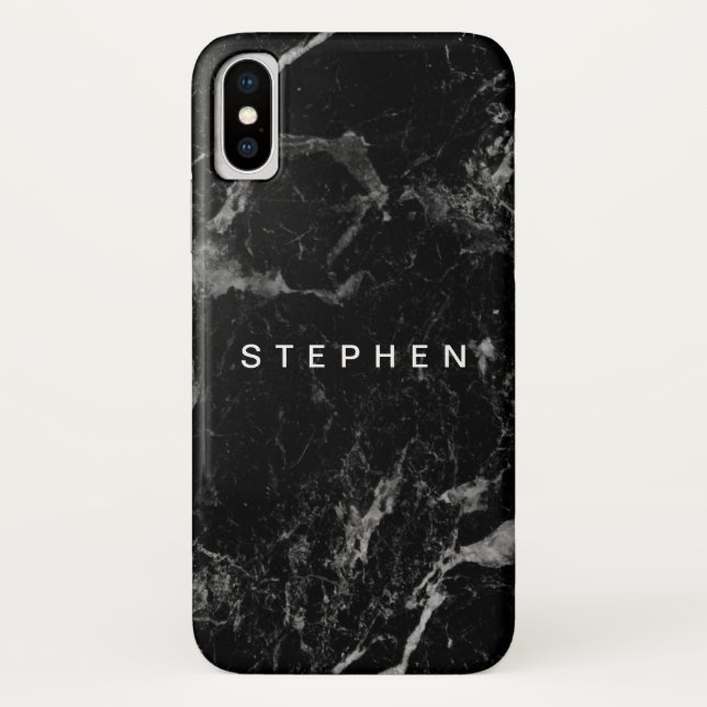 Elegant Modern Black Plain Marble Case-Mate iPhone Case (Back)
