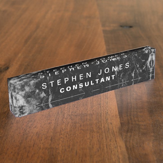 Elegant Modern Black Plain Marble Desk Name Plate