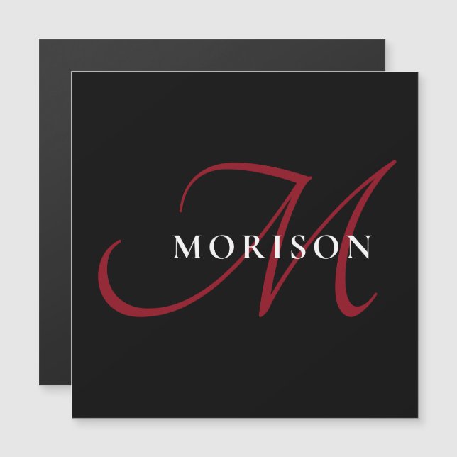 Elegant Modern Black Red Script Monogram (Front/Back)