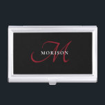 Elegant Modern Black Red Script Monogram Business Card Case<br><div class="desc">Elegant Modern Script Monogram an elegant red script monogram combined with a clean white font makes for a contemporary look.</div>