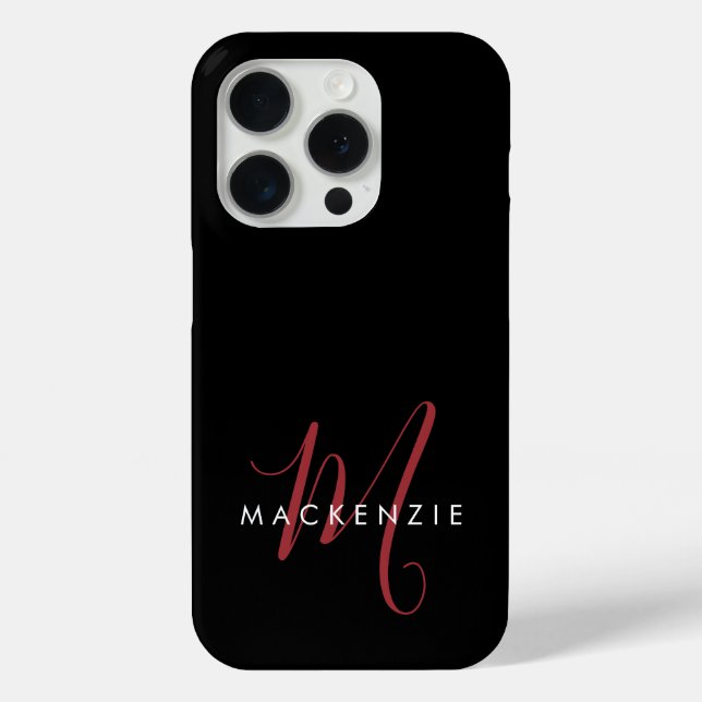 Elegant Modern Black Red Script Monogram Case-Mate iPhone Case (Back)