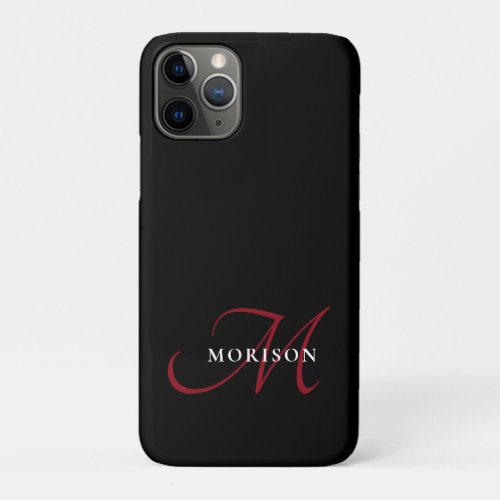 Elegant Modern Black Red Script Monogram iPhone 11 Pro Case