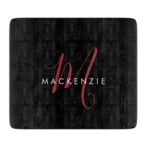 Elegant Modern Black Red Script Monogram Cutting Board