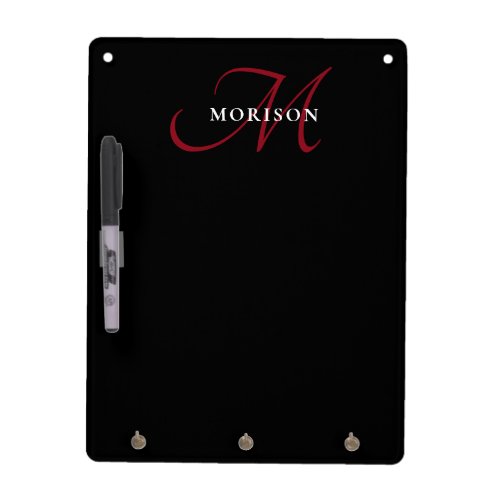 Elegant Modern Black Red Script Monogram Dry Erase Board